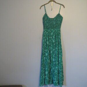 Free People Sweet Nothings Midi Dress Forest Combo Green Smocked Cotton Sz S